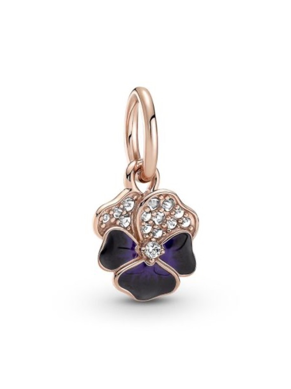 Pandora Rose Gold Purple Enamel Flower Dangle Charm